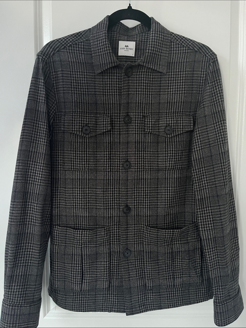 Gray Plaid Men’s Dress Shirt Jacket